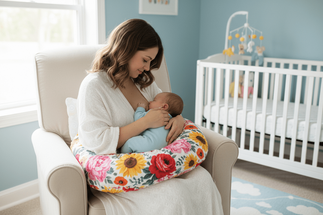 coussin allaitement confortable dans chambre de bébé Eveilune Blanc Feuillage