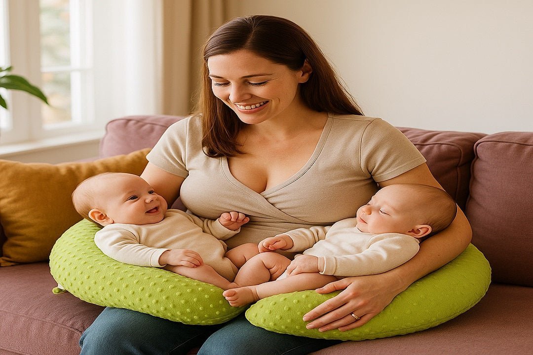 coussin d'allaitement soutenant confortablement jumeaux maman heureuse