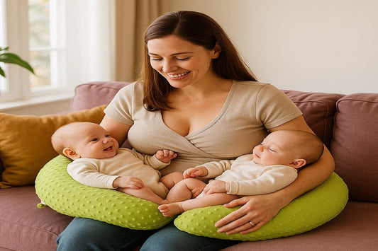 coussin d'allaitement soutenant confortablement jumeaux maman heureuse