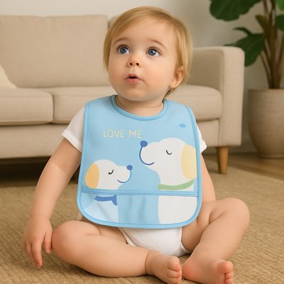 bavoir bébé matière imperméable fermeture ajustable à motif bleu lot de 6
