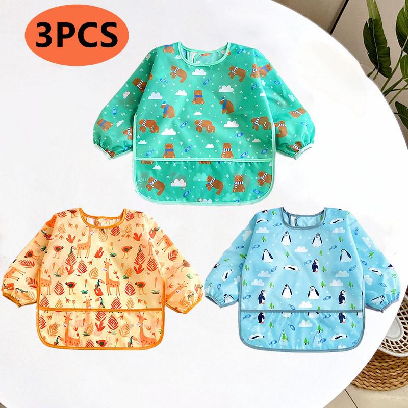 bavoir-bébé-imperméable-manches-longues-multicolore-lot-de-3