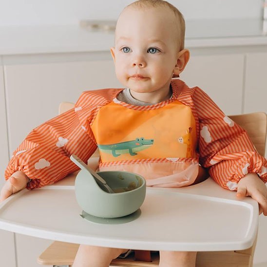 bavoir-tablier-bébé-pratique-imperméable-oiseau-vert