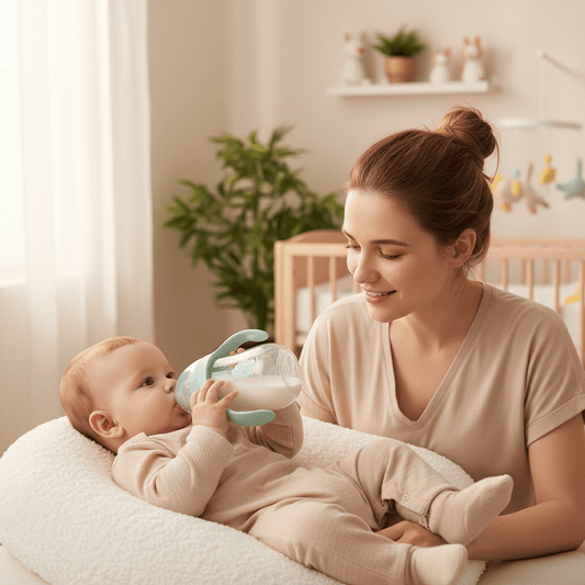biberon-anti-colique-bébé-buvant-maman-regardant-confort-300ml-vert-menthe