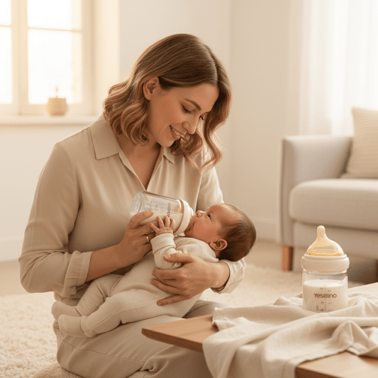 biberon-en-verre-lifestyle-maman-et-bébé-allaitement-de-jour-anti-colique-youkebei-Blanc