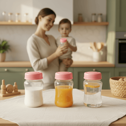 biberon-montrant-les-3-usages-maman-et-bébé-arrière-plan-conservation-lait-maternel-et-jus-sans-bpa-blanc