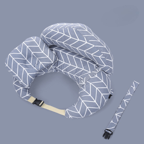 coussin allaitement bleu- gris avec mini pillow et dossier rayures  blanches 