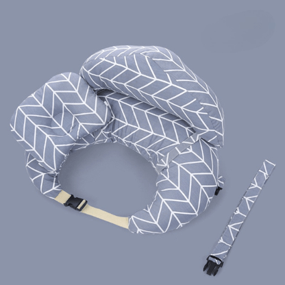 coussin allaitement bleu- gris avec mini pillow et dossier rayures  blanches 