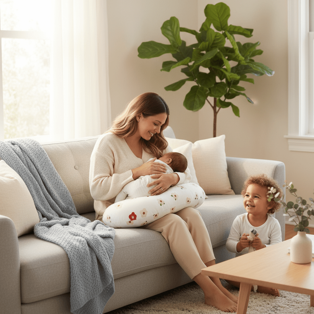 coussin allaitement dans une atmosphère familiale chaleureuse ErgoConfortBio Blanc