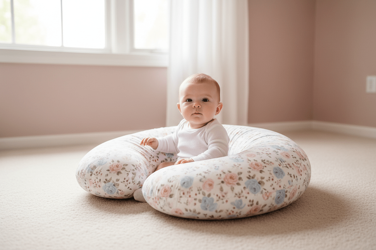coussin allaitement soutenant bébé assis Eveilune Blanc Feuillage