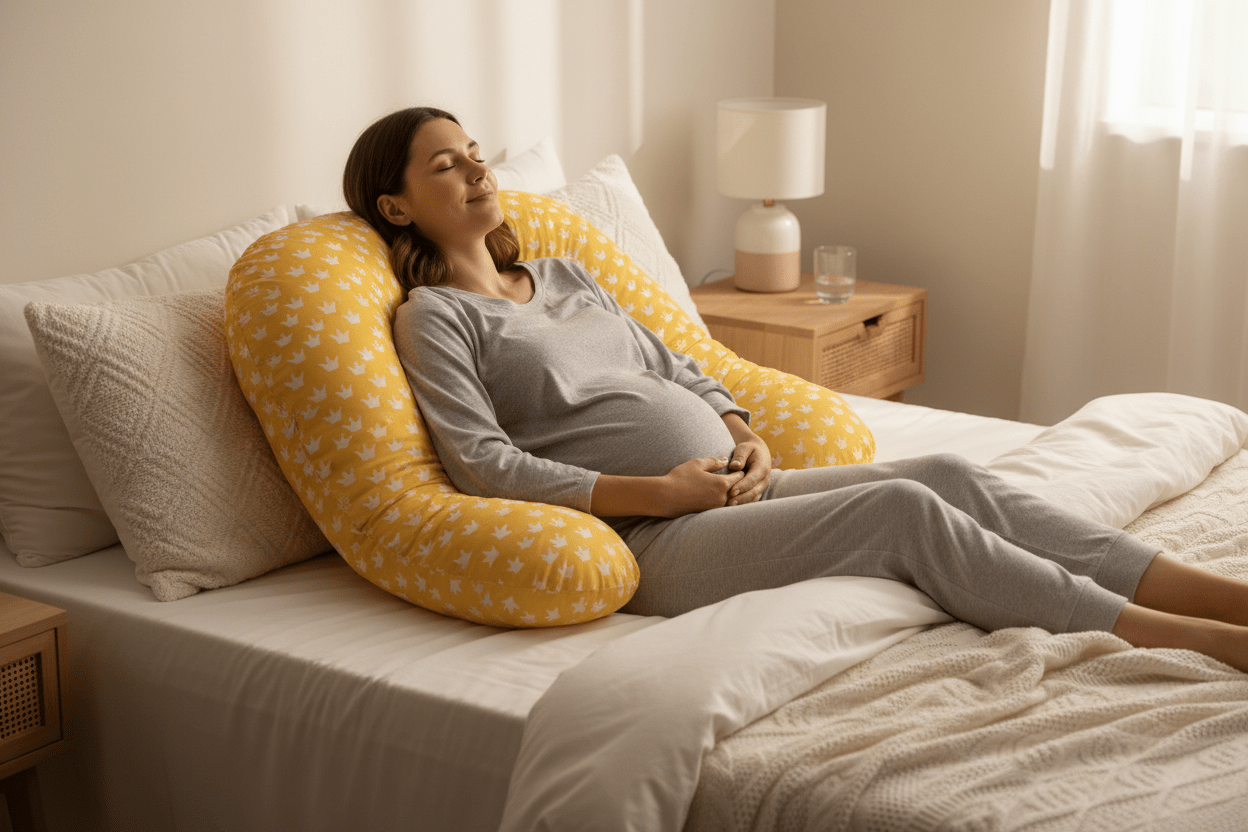 coussin allaitement soutenant femme enceinte détendue ErgoConfortBio Jaune
