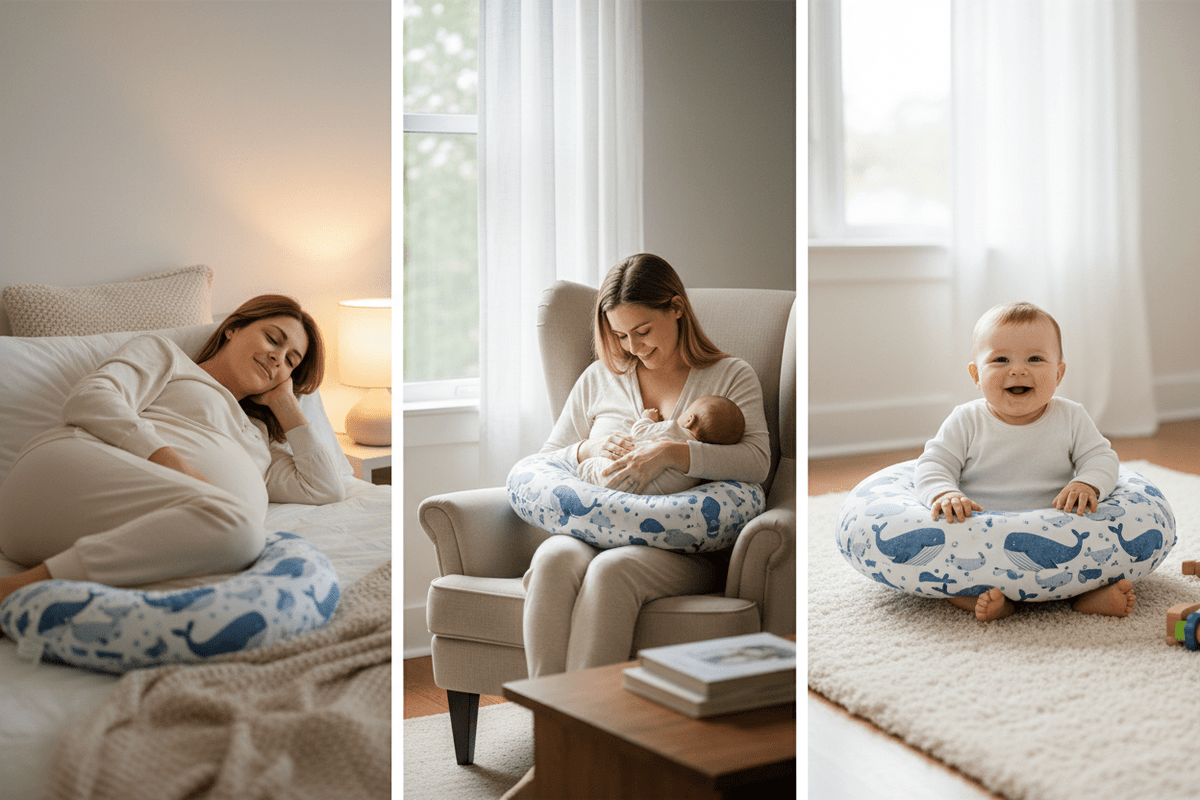 Coussin d'allaitement Serenimum baleine bleue 3 usages grossesse allaitement et  éveil de bébé