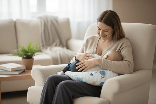 Coussin d'allaitement Serenimum baleine bleue lifestyle maman et bébé