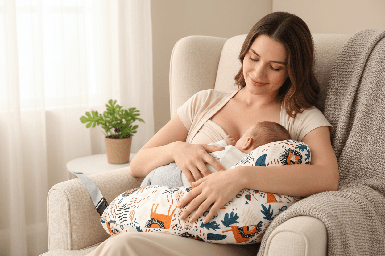 coussin de maternité allaitement serein avec barrière de sécurité Nubbly Bleu