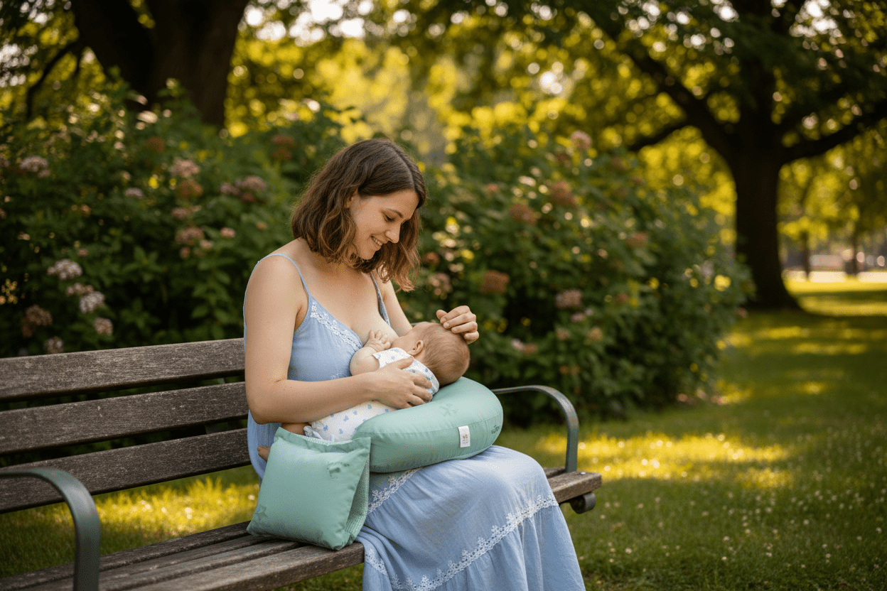 coussin de maternité transportable en extérieur avec maman et bébé Cuddlio Ergo