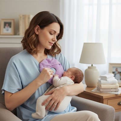 Coussinet d'allaitement  polyvalent Duo-thermique U-lavable Mauve