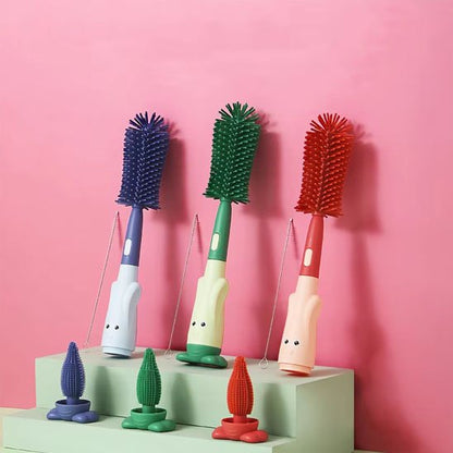 Goupillon  2-en-1 , bleu-vert-rouge  avec manche ergonomique posé sur présentoir