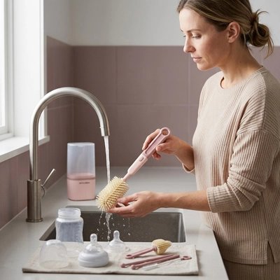 Goupillon biberon double tête maman lavant tetine robinet