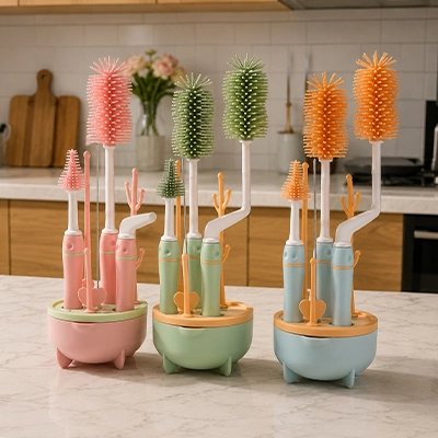 Goupillon biberon pratique set de 6 -3 couleurs différentes avec manche ergonomique anti-dérapant