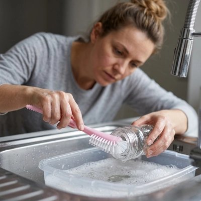 Goupillon pour biberons anti-rayures mains maman frottant biberon